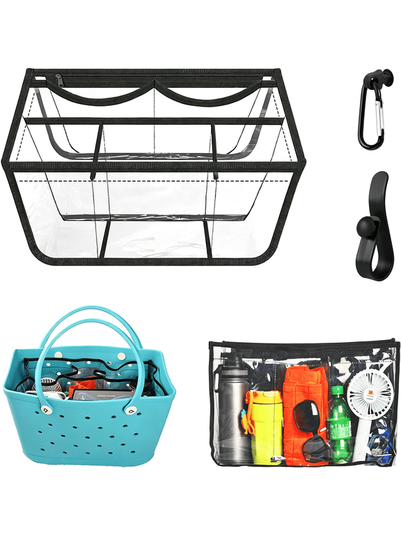 Clear Beach Bag Organizer Compatible with Bag X Large Size,Pvc Insert Divider Liner for Xl Bag Accessories (Clear-Black) Tidy Bag Organizer Pouches