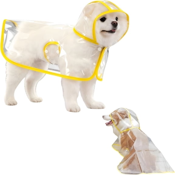 GASTROPOD Clear Dog Raincoat,Transparent Pvc Cape Style Pet Rain Jacket with Hidden Leash Hole,Adjustable Double for Small Dogs (Yellow,Medium)