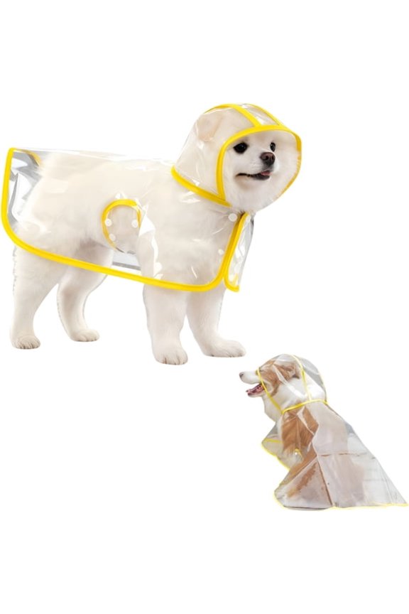 Clear Dog Raincoat,Transparent Pvc Cape Style Pet Rain Jacket with Hidden Leash Hole,Adjustable Double for Small Dogs (Yellow,Medium)
