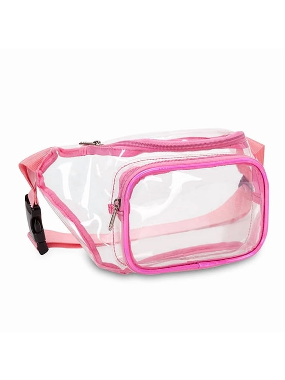Clear Fanny Pack Waterproof Waist Bag Stadium Approved Clear Purse Transparent Adjustable Belt Bag for Women Men Pink