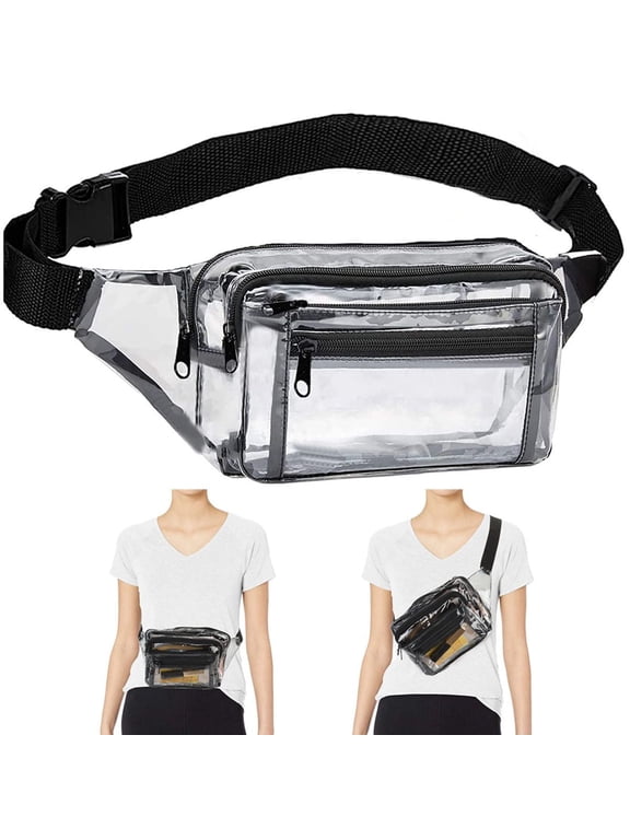 Clear Fanny Pack Waterproof Waist Bag for Work, Travel & Sporting Event, Clear Waterproof Bag for Stadium Events Black