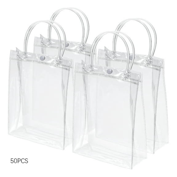 GASTROPOD Clear Reusable Mini Transparent Plastic Gift Wrap Tote Bag with Handles,Mini Gift Bag for Kids,50