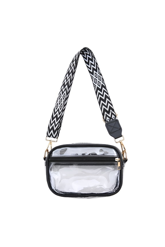 Clear Stadium Bag with Front Pocket,Crossbody Purse for Women Clear Bag for Stadium Events,Black