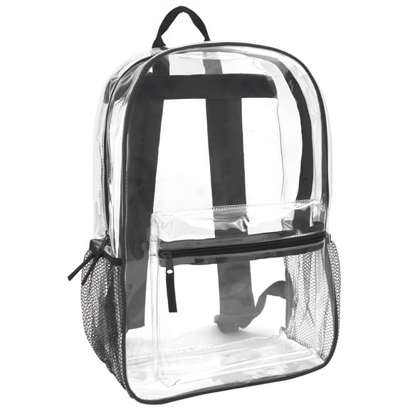 GASTROPOD Clear Transparent Heavy Duty Waterproof Stadium Approved Unisex Backpack with Colored Trim and Mesh Side Pockets in Black
