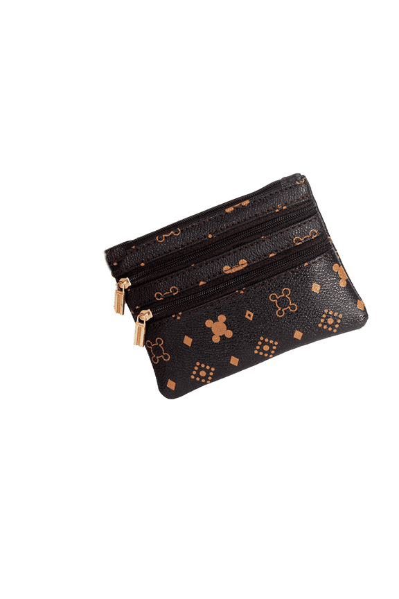 Coin Purse,Organized Three Zippered Compartments Card Holder,Chic Eco-friendly PU Leather Small Purse for Daily Essentials