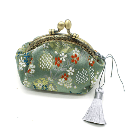 GASTROPOD Coin Purse,Retro Ladies Coin Purse Wallet Women,High-End Brocade Make Up Bag,Dark Green