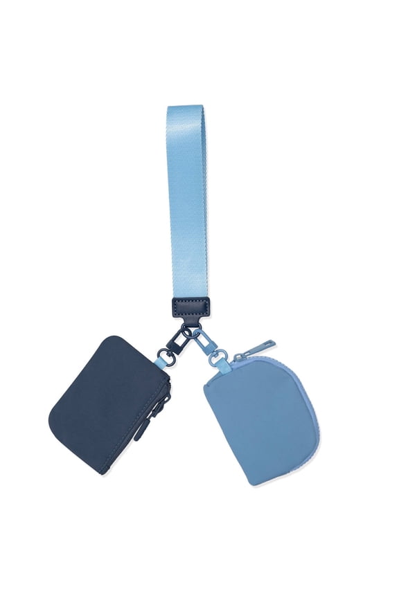 Coin Purse Sturdy Metal Buckle Keychain Wristlet Anti - Splash Fabric Wristlet Wallets for Women Deep Blue Light Blue