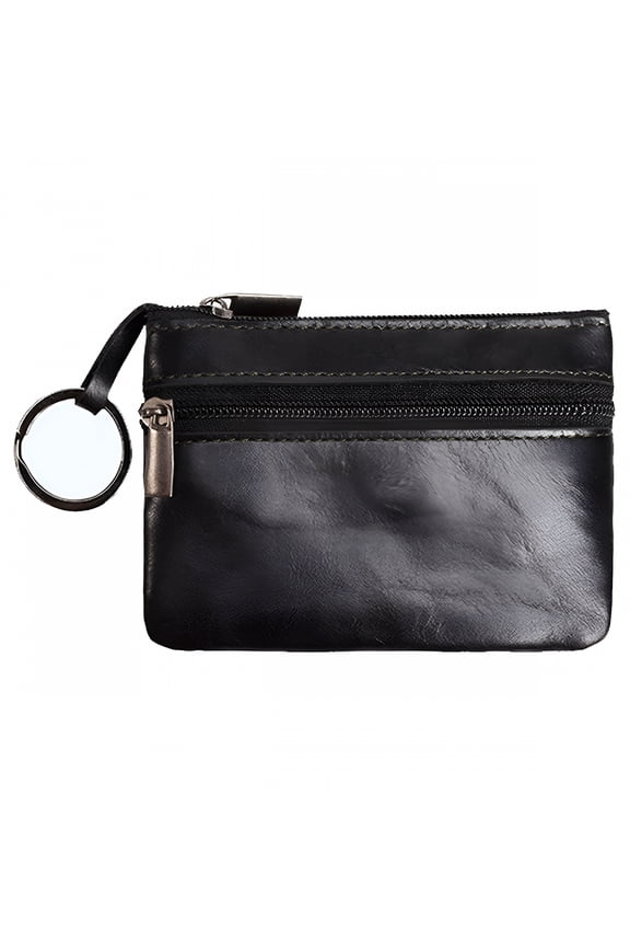 Coin Purse for Men, Coin Pouch for Men, Genuine Leather Mens Tray Purses Coin Purse Cash Change Wallet Key Holder Money Pouch - Black