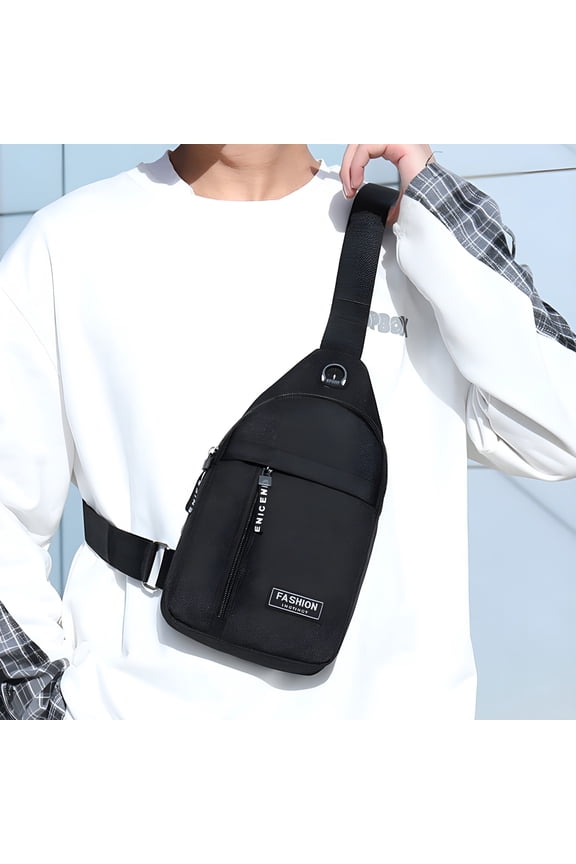 Compact Crossbody Sling Bag for Men & Women - Adjustable Shoulder Strap, Water-Resistant, Earphone Hole - 11.81x6.69x2.17in, Black Blue Gray - Fits 7.9" Tablet & Essentials