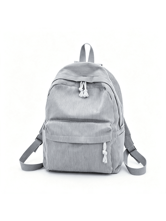Corduroy Travel Backpack Women Vintage Casual Kawaii Cute Aesthetic Fuzzy Fluffy Plush Fleece Rucksack Daypack Japanese Backpack (Gray)