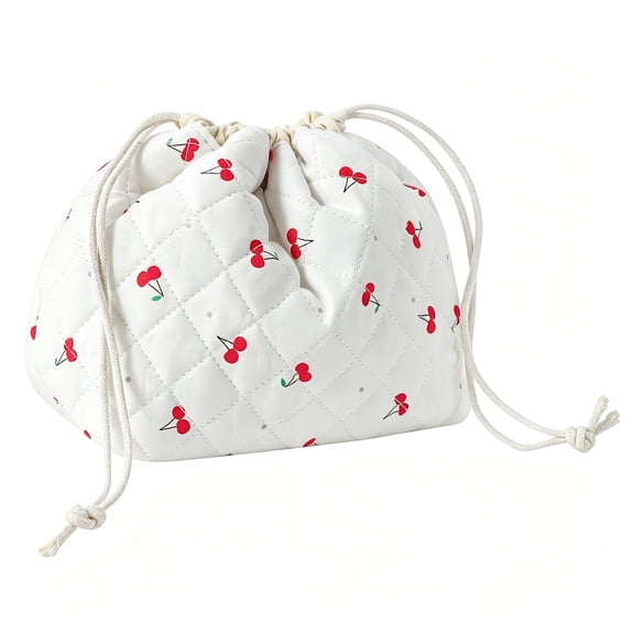GASTROPOD Cotton Quilted Drawstring Makeup Bag with Canvas Lining,Aesthetic Cute Travel Toiletry Bag,Drawstring Gift Bag for Women and Girls