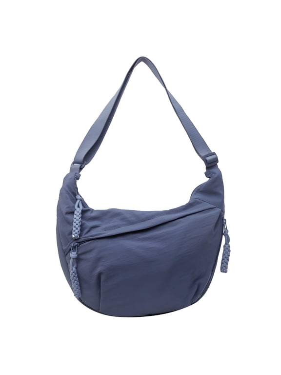 Crescent Crossbody Bags for Women, Nylon Slouchy Sling Bag with Zipper, Spacious Dumpling Shoulder Handbag, Casual Cross Body Purses, Outdoor Travel Bag, Blue