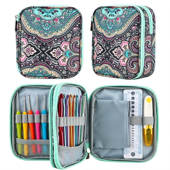 GASTROPOD Crochet Hook Case with Zipper and Web Pockets for Crochet Needles/Knitting Accessories-Lightweight Organizer Bag for Crochet Hook Kit Tools Crochet Hook Case