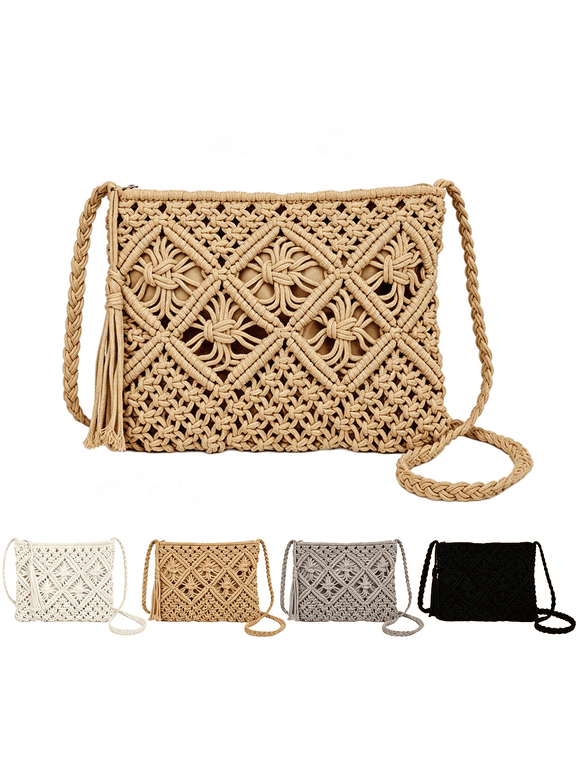 Crochet Summer Purse for Women Crossbody Woven Bag, Small | Soft Crochet Knitted, Macrame Purse, Summer Beach Travel Vacation Outfits, Boho Style, Woven Clutch, Spring Purse