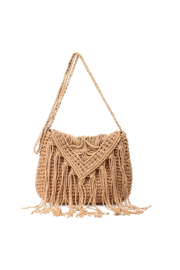 Crochet Tassel Shoulder Bag Handwoven Fringed Purse White Purse Summer Beach Bag Ethnic Boho Tassel Purse Boho Purse