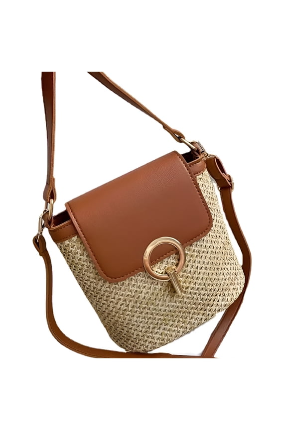 Cross Body Handbags for Women Straw Woven Beach Shoulder Bag Summer Handmade Purses (Brown)