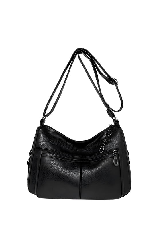 Crossbody Bags for Women Leather Purses Handbags Pocketbooks Multi Pocket Shoulder Satchel(Black)