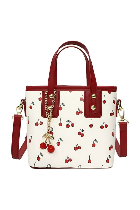 Crossbody Bags for Women, Small Cherry Print Shoulder Bag Cute Leather Tote Bag, Cherry Red Purse with Shoulder Strap