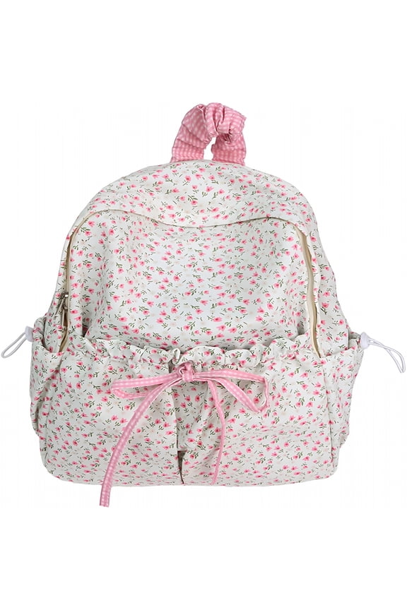 Cute Bow Backpack for Women,Cute Floral Pattern Backpack,College-Style School Bag,Fashionable Laptop Backpack.