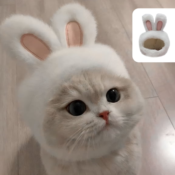 GASTROPOD Cute Bunny Rabbit Ear Hat for Cats and Small Dogs, Soft Polyester Pet Costume Head Cover, White Novelty Accessory for Halloween, Cosplay, Photoshoots, and Daily Wear