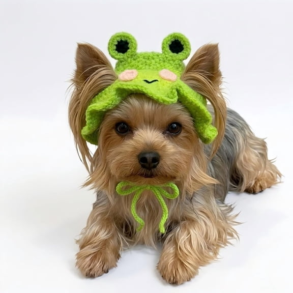 GASTROPOD Cute Frog Dog Hat - Cat Costume for Small Dogs & Cats, Adjustable Breathable Crochet Pet Outfit, Fun Animal Headwear for Birthdays, Holiday Parties, Daily Walks & Photo Props