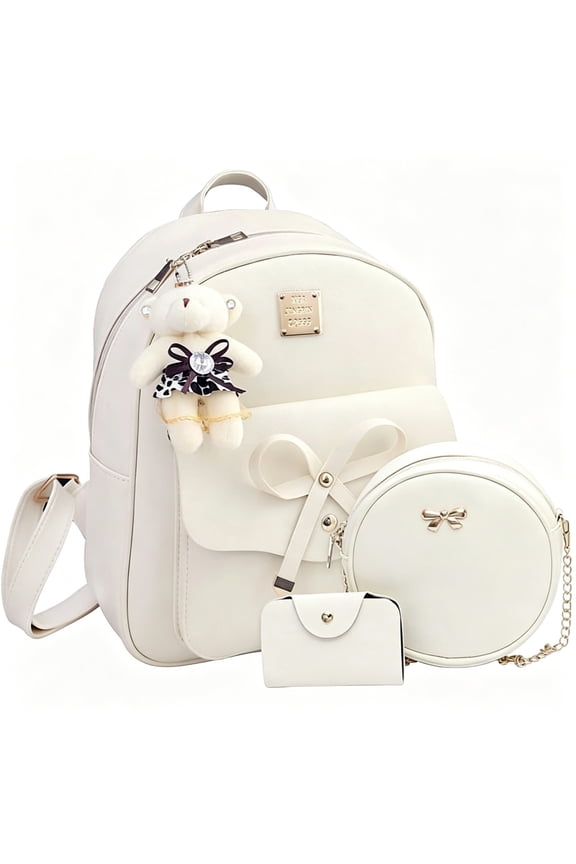 Cute Mini Backpack Leather Backpack 3-Pcs Small Backpack Purse for Women Lightweight Multi-Pocket for Travel Work Shopping Daily Use Fashion Accessory GiftBeige