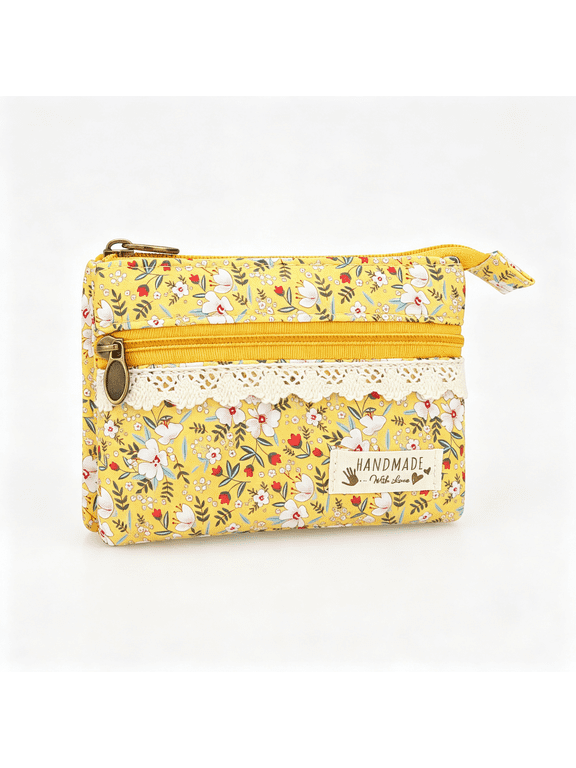 Cute Mini Floral Coin Purse for Women,Vintage Zip Wallet Card Holder Pocket-Size,Cotton-Linen Canvas,3 Sections,Front Zip Pocket,Gift-Ready Change Pouch for Cash,Keys,Lipstick,Jewelry