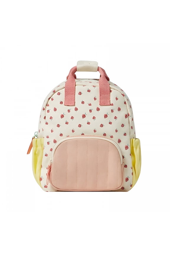 Cute Toddler Backpack, Strawberry Print Backpack, Features Adjustable Shoulder Straps, 2 Side Pockets & Spacious Interior with Wipeable Fabric Lining & Name Label