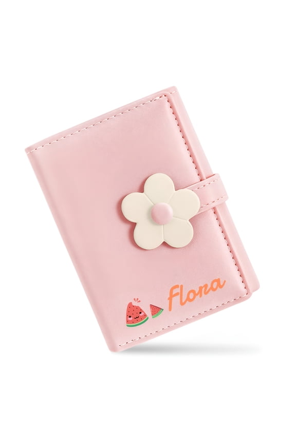 Cute Wallets for Women, Custom Name Flower Wallet, Leather Card Holder Coin Purse with ID Window for Girls Ladies Women