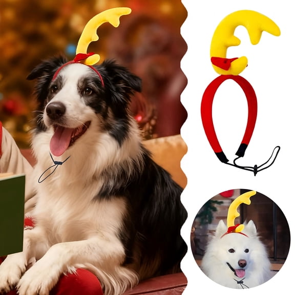 GASTROPOD Dog Antlers Headband Christmas Dog Outfit for Small Medium Large Dog Reindeer Costumes Pet Elk Head Accessories for Christmas Halloween (Yellow, Small)