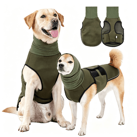 GASTROPOD Dog Anxiety Vest with Hood,Skin-Friendly Thunder Jacket for Dogs,All-In-One Dog Calming Shirt with Hood for Thunder,Fireworks,Separation-Keep Pet Calm without Medicine,Army Green,L