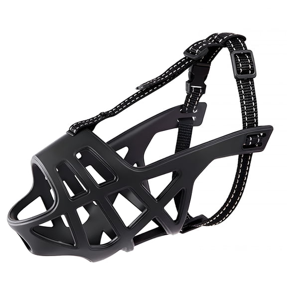 GASTROPOD Dog Basket Muzzle for Medium&Large Dogs,Humane Cage Muzzle Prevent Biting Scavenging,Breathable Open Front Mouth Cover with Reflective Strap for Training,Walking Vet Visits (Black,L)