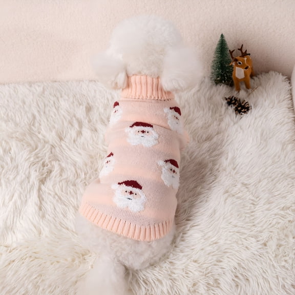 GASTROPOD Dog Christmas Sweater Xmas Pet Clothes Cute Striped Santa Claus Costume Holiday Puppy Cat Jumpers Outfits New Year Gifts for Small Medium Large Dogs, Pink