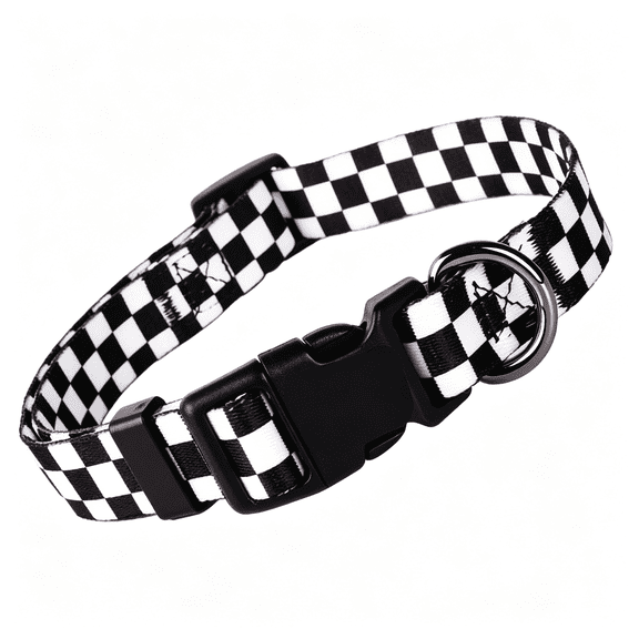 GASTROPOD Dog Collar with Colourful Checkered Patterns, Adjustable Durable Puppy Collars for Small Medium Large Dogs (Black & White-Xs) Colourful Checkered Puppy Collars