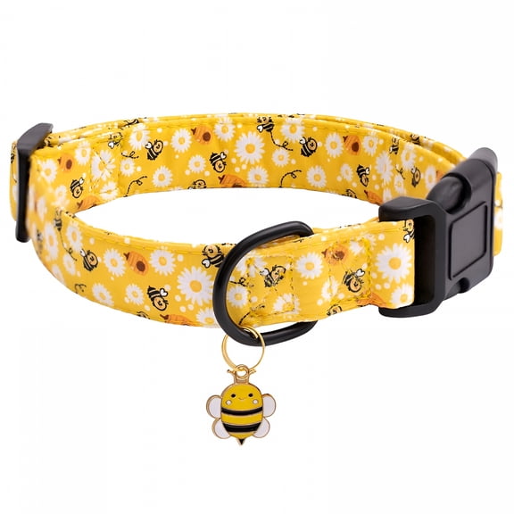 GASTROPOD Dog Collar for Small Medium Large Dogs Yellow Puppy Collars for Female Dogs Floral Bee Daisy Patterned Pet Collars for Summer Spring Wedding Puppy Girl Dog Collar