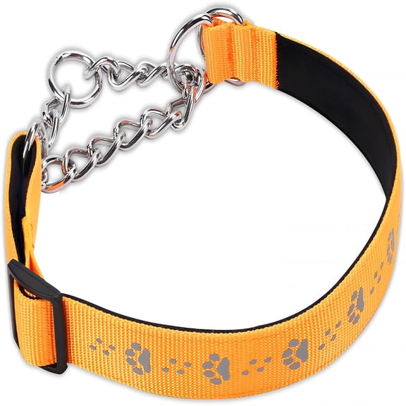 GASTROPOD Dog Collar with Steel Chain,Adjustable Reflective Webbing and Soft Neoprene Padded Training Collar for Medium,Large Breed Dogs