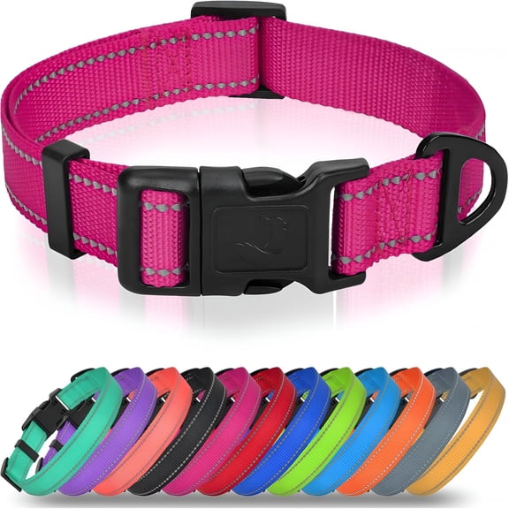 GASTROPOD Dog Collars for Small Dogs, Feather-Light Double-Sided Reflective Nylon Collar for Night Safety, Adjustable Quick-Release for Growing Puppies, Hotpink, S (5/8" Width)