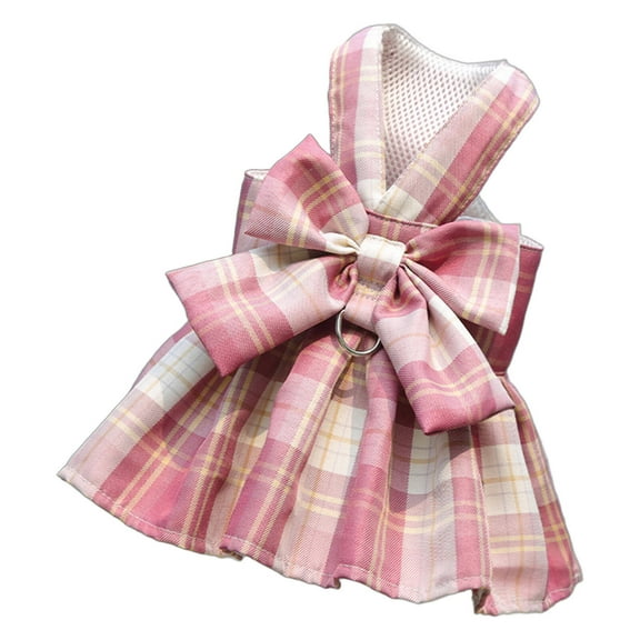 GASTROPOD Dog Dress Harness,Jk Plaid Skirt Puppy Dresses,Fashionable Design Doggie Summer Dresses,Pink,S