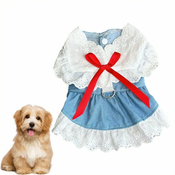 GASTROPOD Dog Dresses for Small Dogs Girl,Denim Solid Everyday Dress Small Dog Clothes,Hard-Wearing with Bowknot Dog Clothes for Small Dogs,L