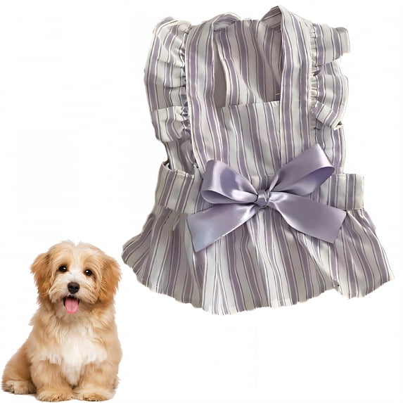 GASTROPOD Dog Dresses for Small Dogs Girl,Polyester Bow-Knot Princess Dress Girl Dog Clothes,Easily Clean with Stripe Dog Dresses,Purple,M