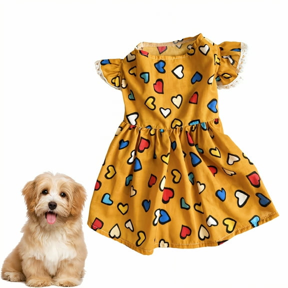 GASTROPOD Dog Dresses for Small Dogs Girl,Polyester Printed Everyday Dress Small Dog Clothes,Pilling-Resistant with Heart Print Pet Clothes,S