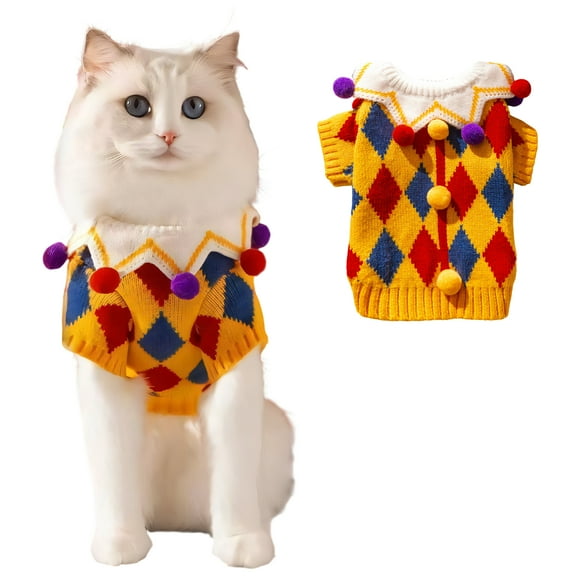 GASTROPOD Dog Halloween Costumes,Cute Small Dog Halloween Costumes,Core-Spun Yarn Circus Clown Sweater Cat Halloween Costumes,Style1,S