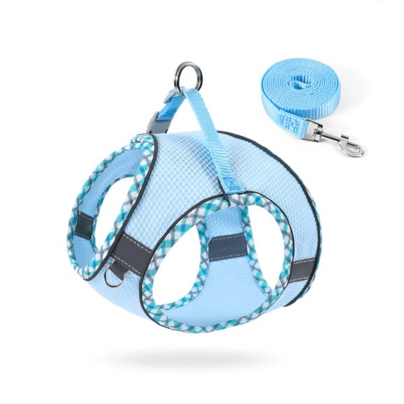 GASTROPOD Dog Harness for Small Dogs Reflective Vest Soft Polyester Adjustable Comfortable Cat Harness and Leash 30-35x34-40x150cm,Light Blue