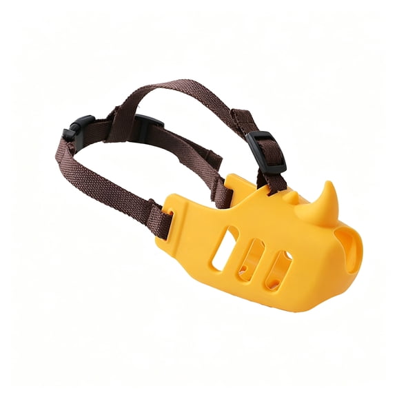 GASTROPOD Dog Muzzle,Soft Muzzle for Small Medium Dogs Poodle Breathable Silicone Cage Mouth Cover to Prevent Biting&Chewing,Funny Rhino Muzzle with Adjustable Head Strap(Yellow,S)