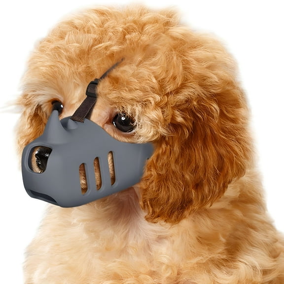 GASTROPOD Dog Muzzle, Soft Muzzle for Small Medium Dogs Poodle Dachshund, Breathable Silicone Cage Mouth Cover to Prevent Biting and Chewing, Funny Rhino Muzzle with Adjustable Head Strap