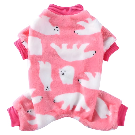 GASTROPOD Dog Pajamas,Double-Sided Plush Dog Clothes for Small Dogs,Polar Bear Pattern Dog Onesie,Winter Warm Dog Winter Clothes,Pink,M