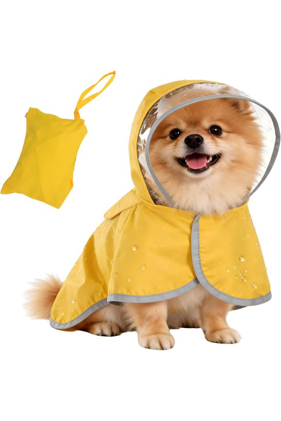Dog Raincoat, Adjustable Dog Rain Jacket, Waterproof Dog Poncho, Clear Hooded Double Layer, Reflective Strip & Storage Pocket for Small Dogs (S)