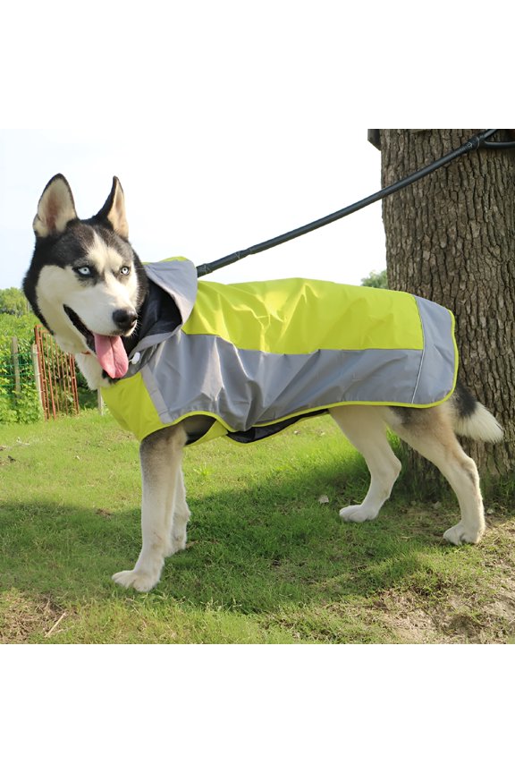 Dog Raincoat Waterproof Windproof Reflective Hooded Raincoat Poncho Rain Jacket Coat for Medium Large Pet, Green