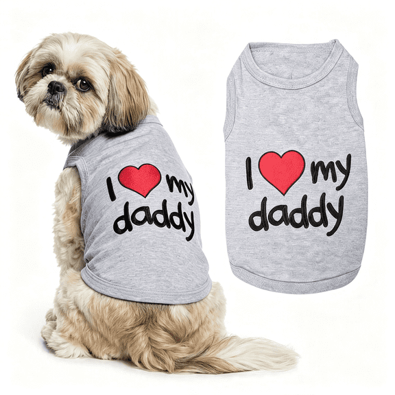 GASTROPOD Dog Shirt - 100% Cotton Shirts for Medium Dogs - Grey Sleeveless Dogs Clothes - Lightweight and Breathable Puppy Clothes - Stretchy Dog Apparel - I Love My Daddy T Shirt for Pet