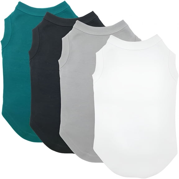 GASTROPOD Dog Shirt Clothes, 4pcs Shirt for Large Size Dog, Blank Pet Cotton Sleeveless Apparel Soft and Lightweight, Tank Top for All Breeds, Black/Grey/White/Dark Green, XXX-Large